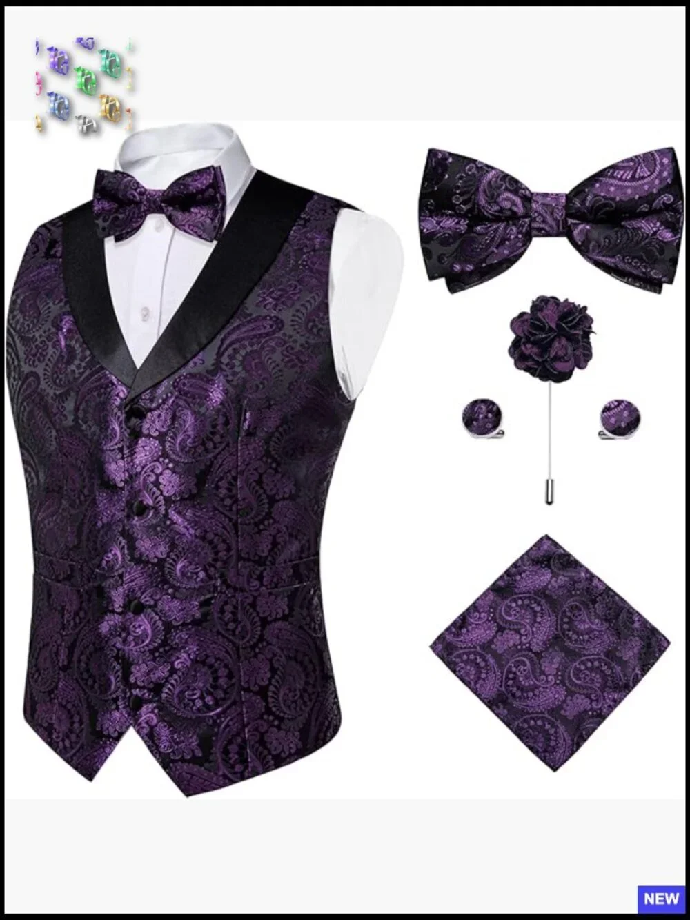 Silk Paisley Vest Set Elegant Classic Wedding Formal Wear Adjustable Fit